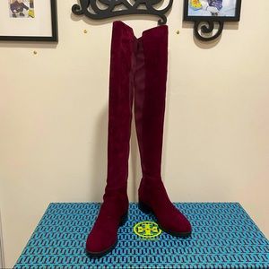 Tory Burch suede burgundy over the knee boot